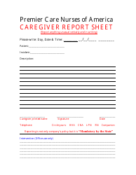 Caregiver Report Sheet Template - Premier Care Nurses of America ...