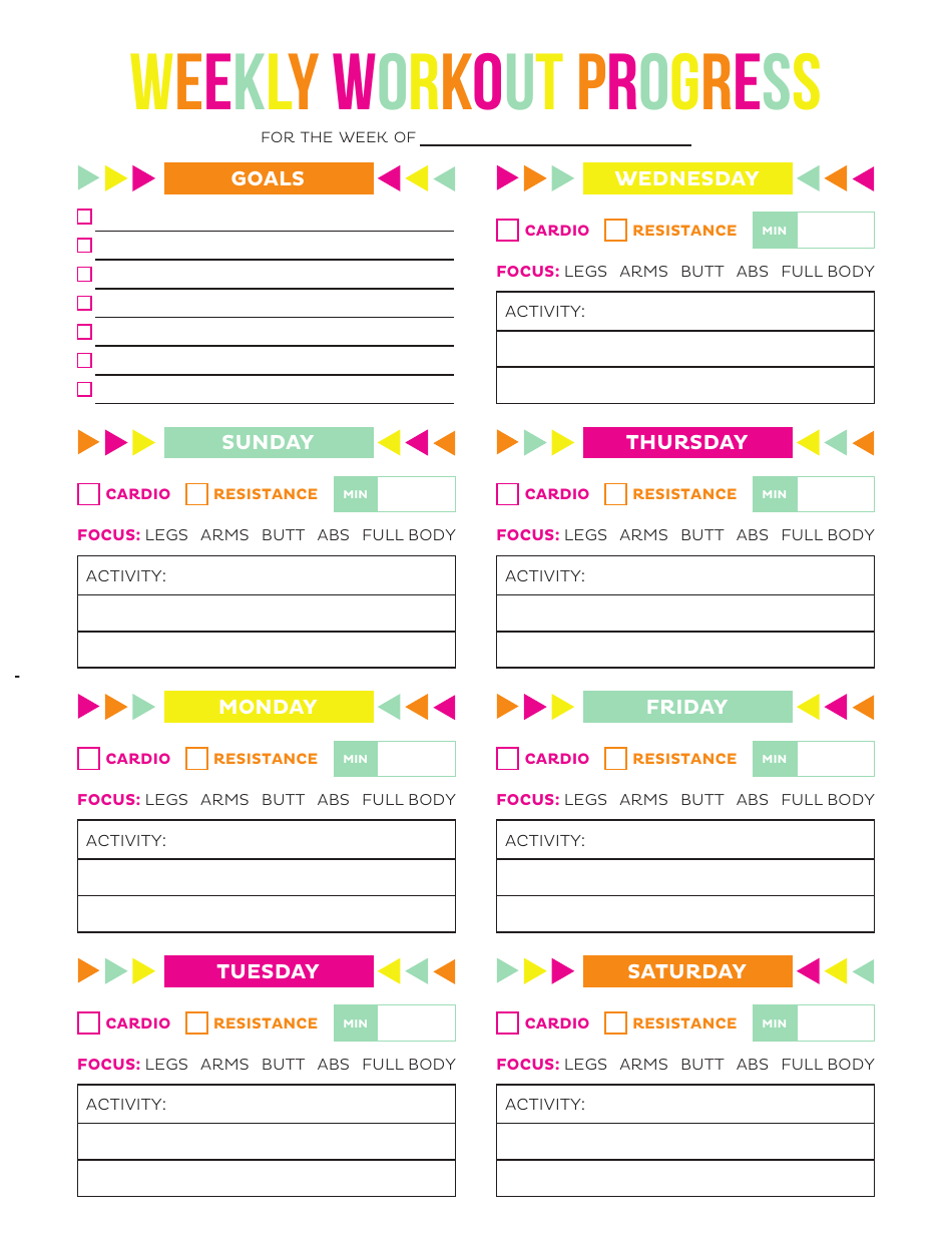 Weekly Workout Progress Tracking Template Download Printable PDF