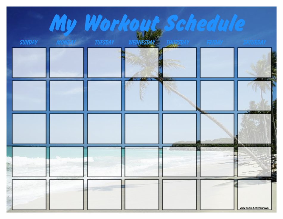 A colorful beach weekly workout schedule template