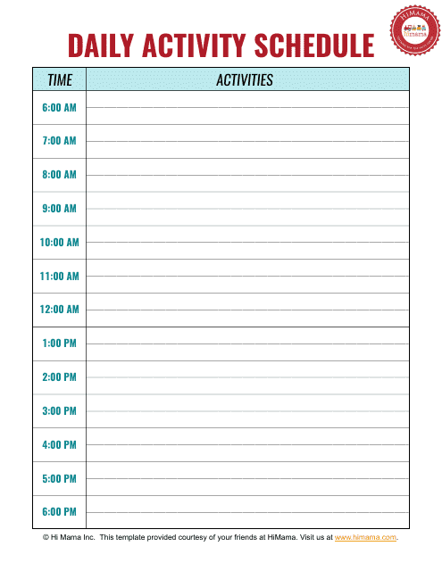 Daily Activity Schedule Template Hi Mama Download Printable PDF 