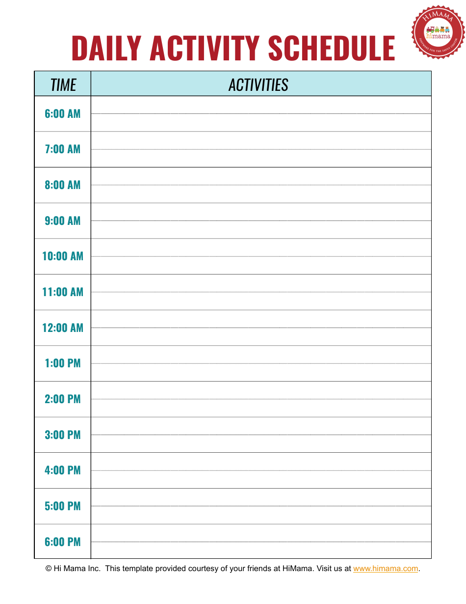 preschool daily schedule template pdf