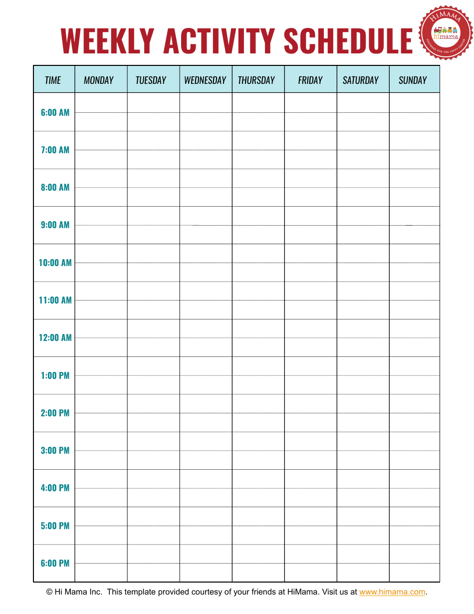 Weekly Activity Schedule Template Monday To Sunday Hi Mama Download 