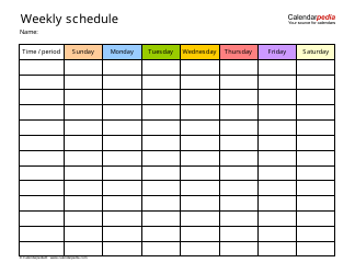 Document preview: Multicolored Weekly Schedule Template - Calendarpedia