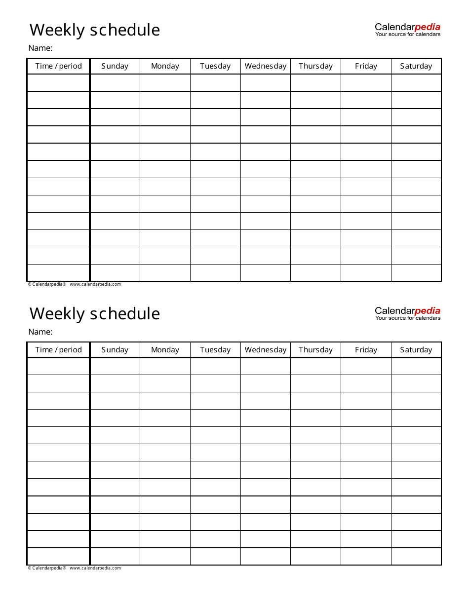 Weekly Schedule Templates on Templateroller.com