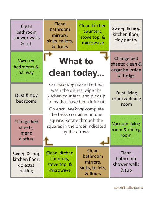 Sample Daily Cleaning Schedule - Colorful