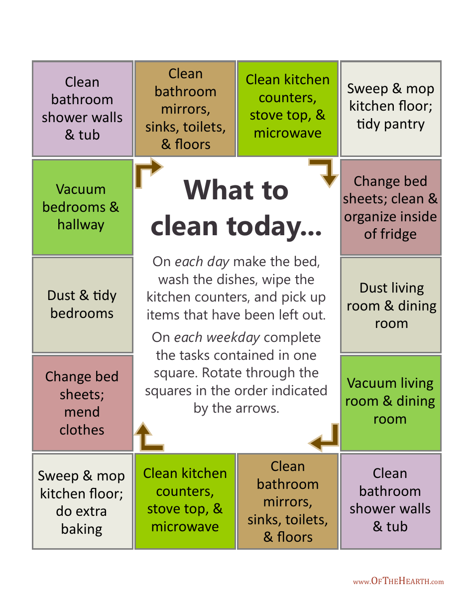 Sample Daily Cleaning Schedule - Colorful