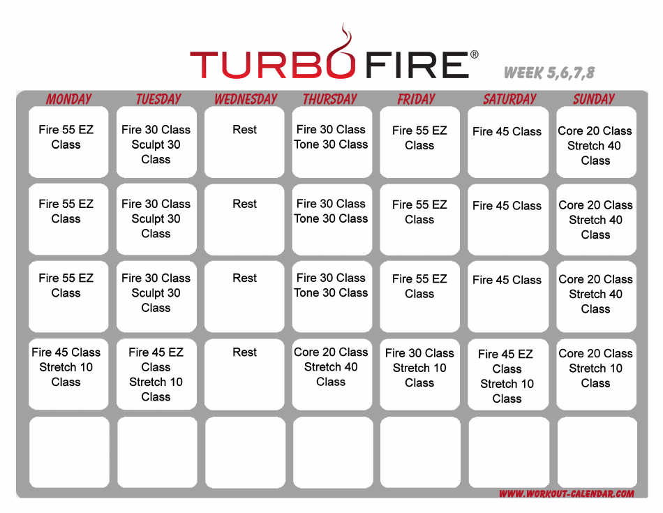 Turbo Fire Schedule Template - Week 5, 6, 7, 8 Image Preview