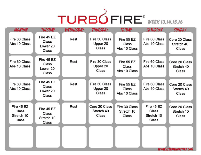&quot;Turbo Fire Schedule Template - Week 13, 14, 15, 16&quot; Download Pdf