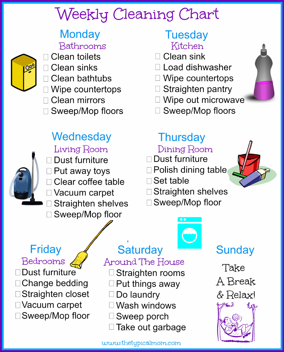 Weekly Cleaning Checklist Template - Violet, Page 1