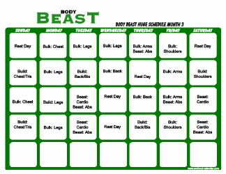 Body Beast Huge Schedule Template - Month 3 Download Printable PDF ...