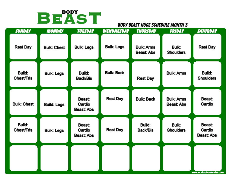 Body Beast Huge Schedule Template - Month 3 Image Preview