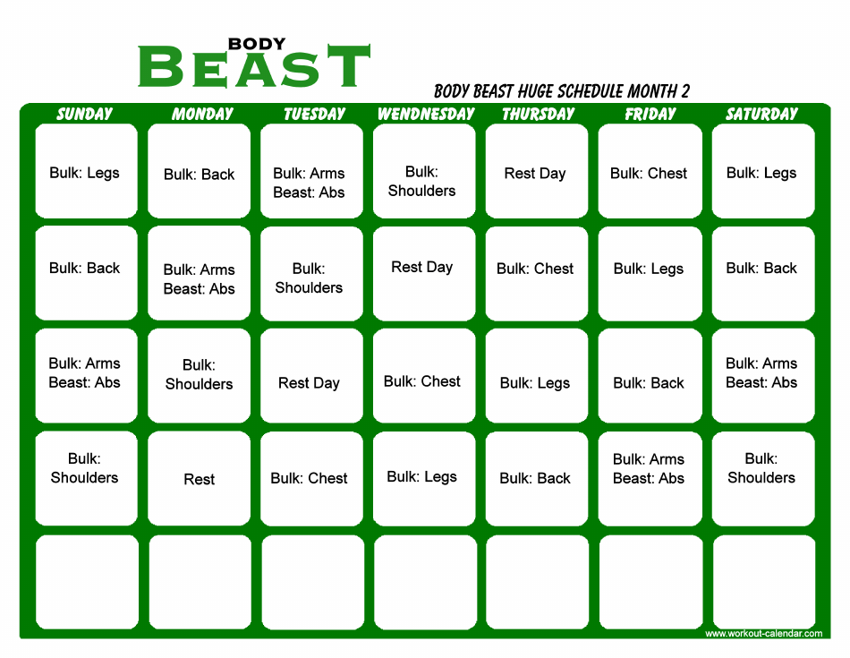 Body Beast Huge Schedule Template Month 2