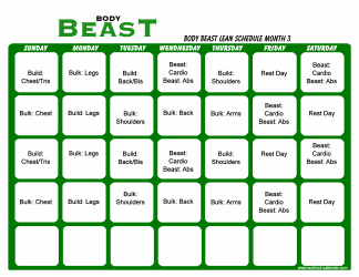 &quot;Body Beast Lean Schedule Template - Month 3&quot;