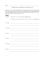 Document preview: Writing Decimals in Expanded Form With Powers of Ten Worksheet