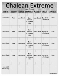 Document preview: Chalean Extreme Lean Phase Workout Calendar Template - Vertical