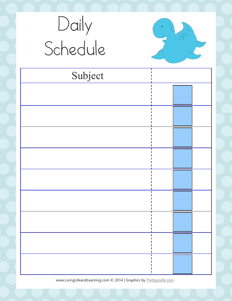 Blue Daily Schedule Template with Dinosaur Theme