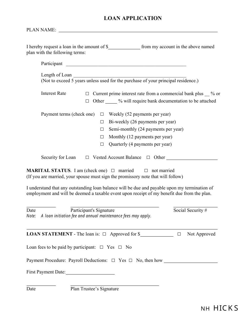 Loan Application Form - Nh Hicks, Page 1