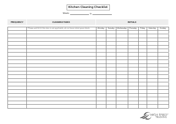 Document preview: Kitchen Cleaning Checklist Template - High Speed Training