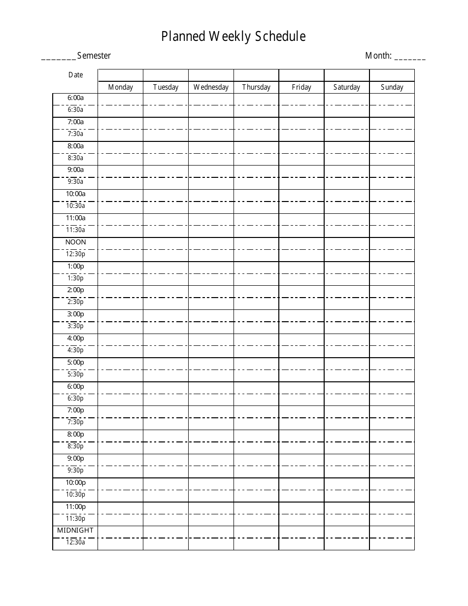 Planned Weekly Schedule Template Download Printable PDF | Templateroller