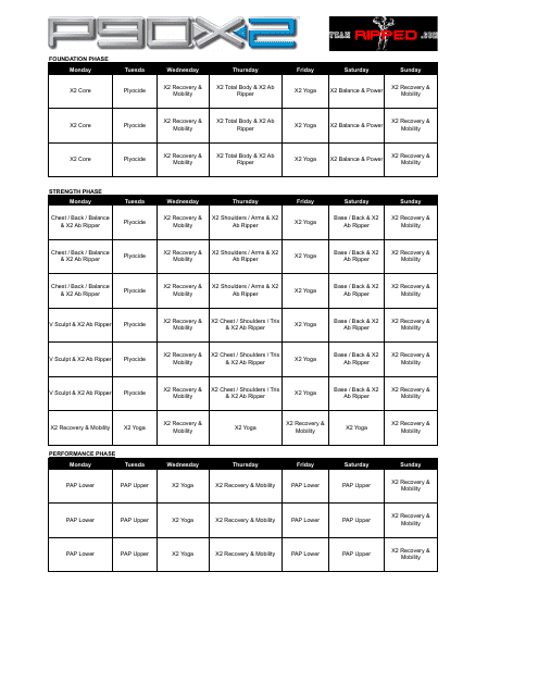 Free P90x Schedule Templates Customize Download Print Pdf Templateroller