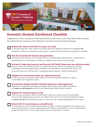 Domestic Student Enrollment Checklist - University of Southern California - California