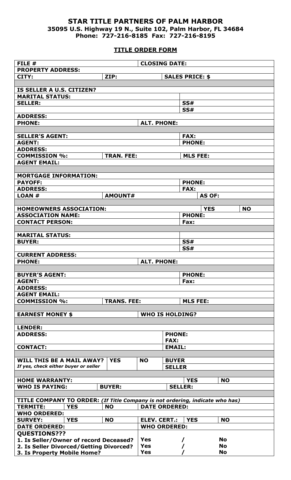 Title Order Form