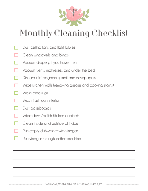 Monthly Cleaning Checklist Template
