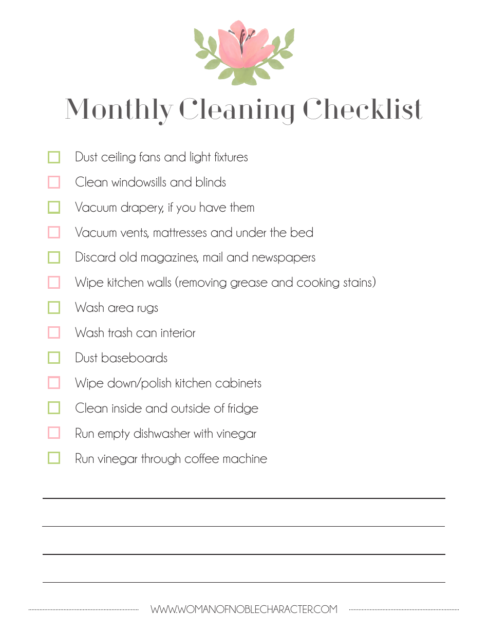 Monthly Cleaning Checklist Template – Preview