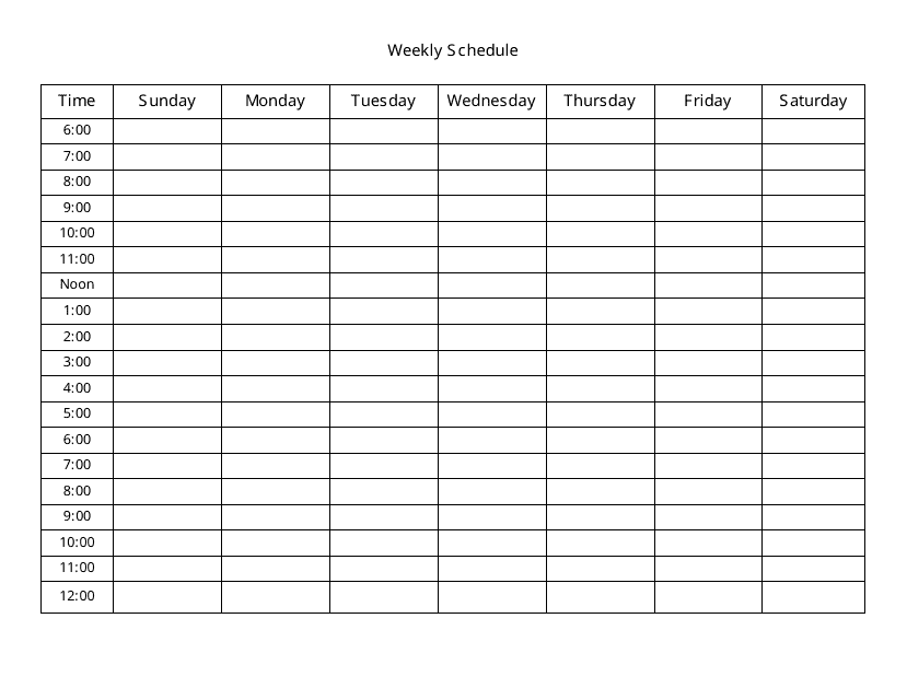 Black and White Weekly Schedule Template - Available for Download on TemplateRoller