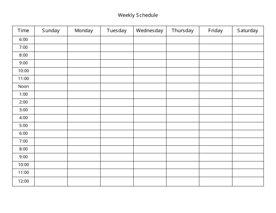 Black and White Weekly Schedule Template - Available for Download on TemplateRoller