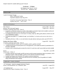 Document preview: Sample Part Time Job Resume for Students
