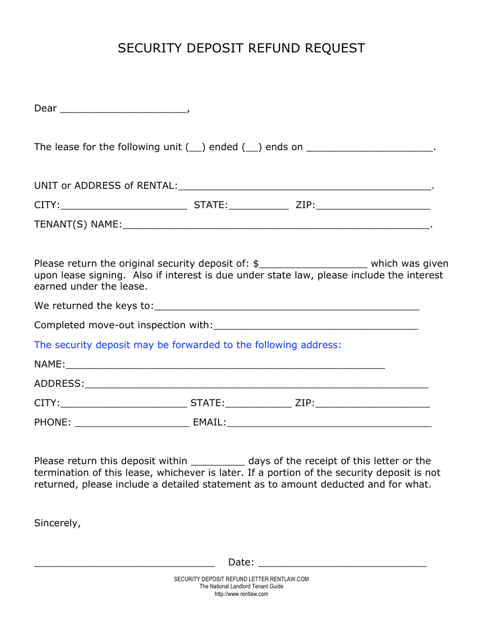 Security Deposit Refund Request Form, Page 1