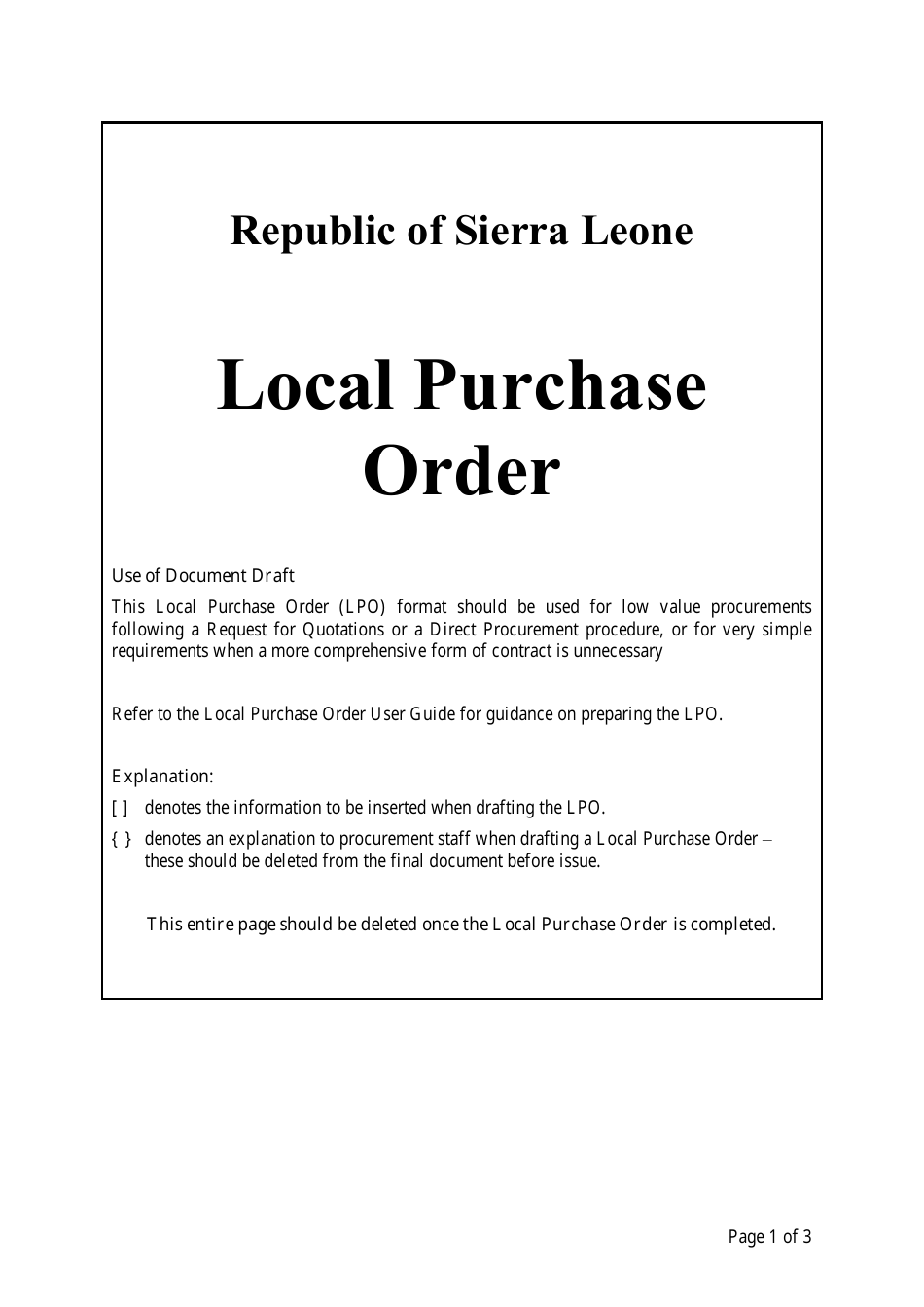 Local Purchase Order Form - Sierra Leone, Page 1