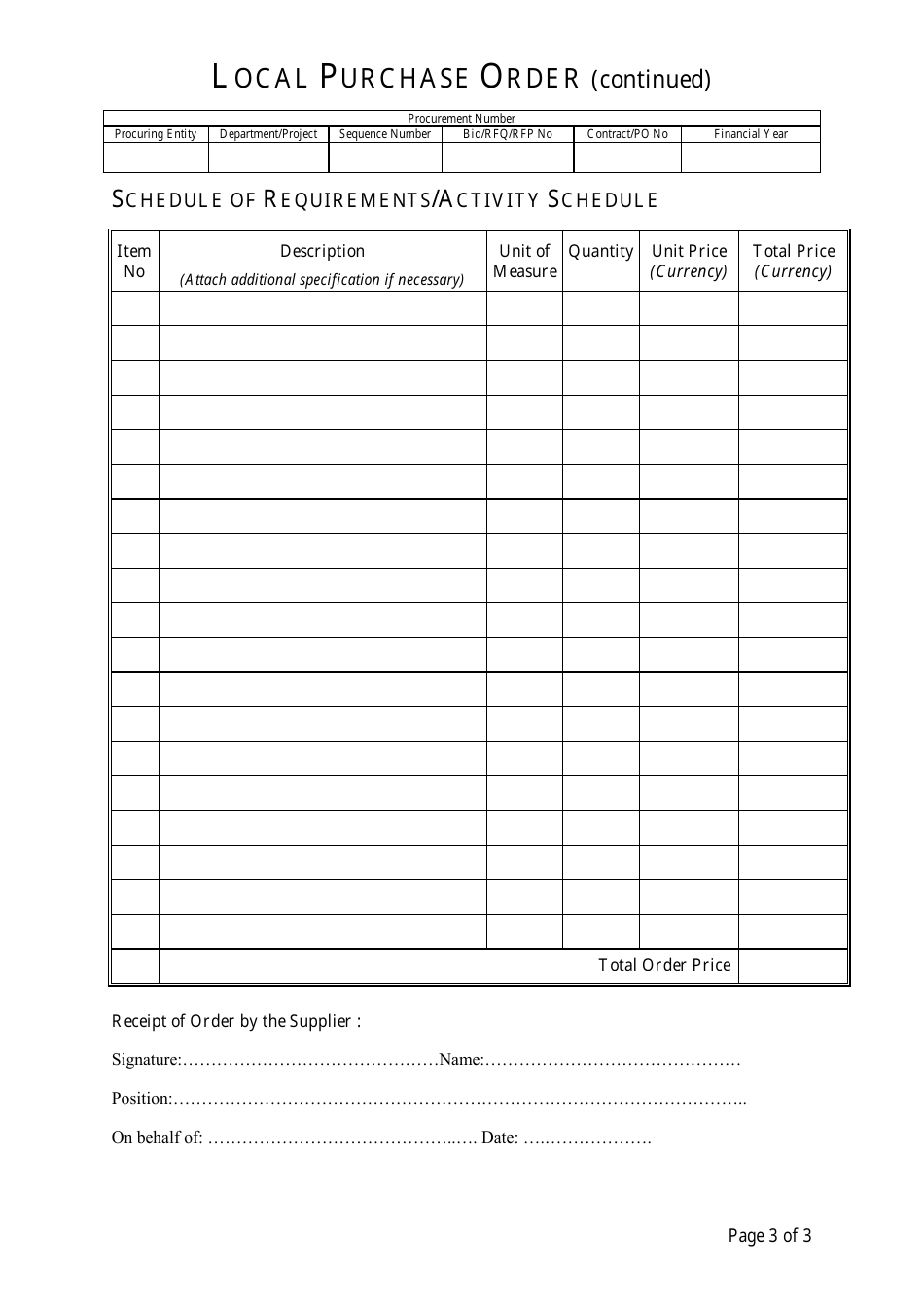 Local Purchase Order Form - Sierra Leone, Page 3