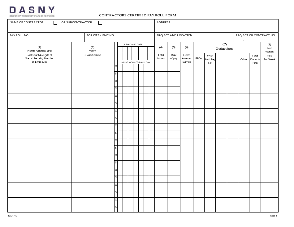 Contractors Certified Payroll Form - Dasny - Fill Out, Sign Online and ...