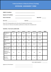 Document preview: Interview Assessment Form - Professional Master of Education (Primary Teaching)