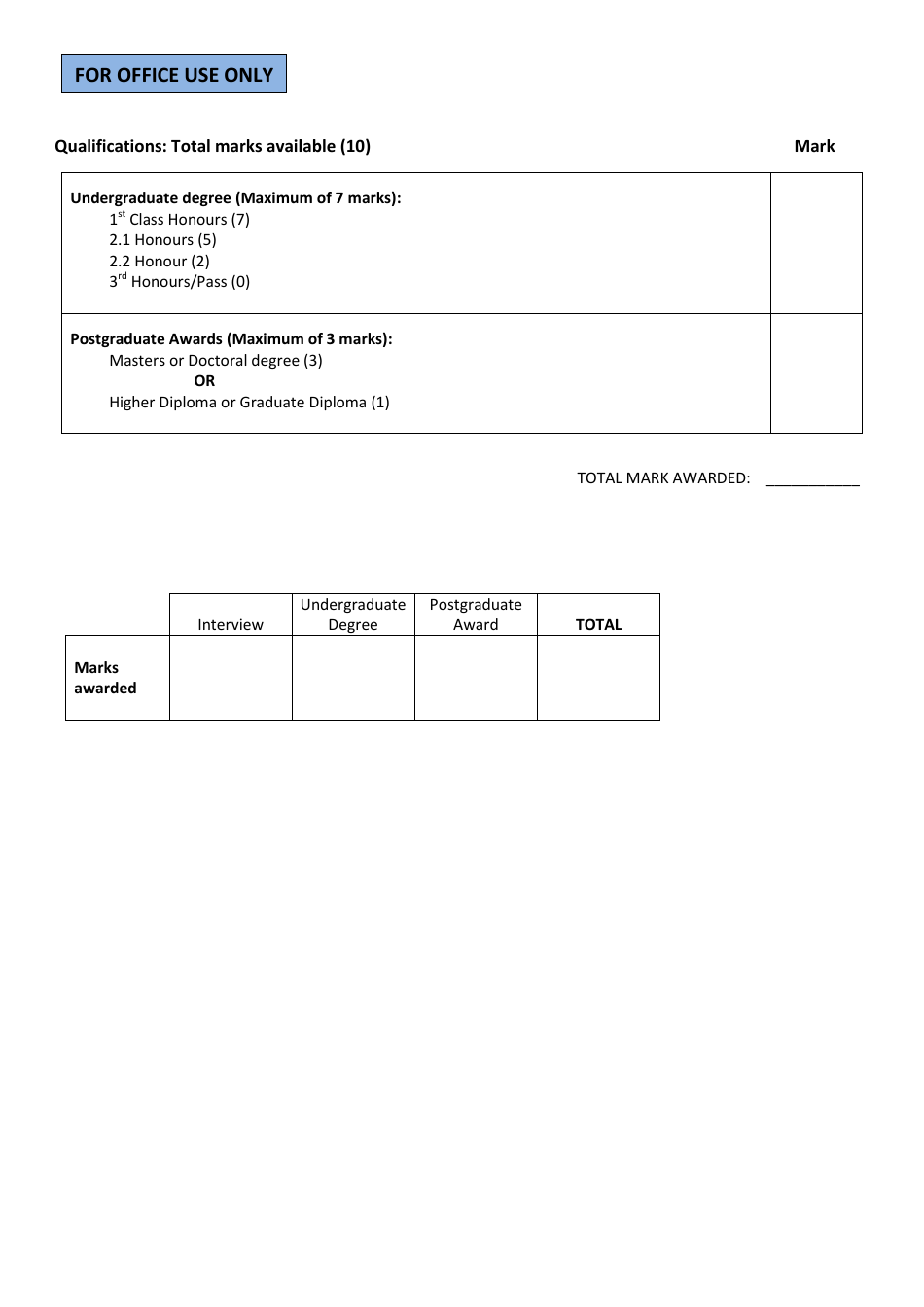 Interview Assessment Form - Professional Master of Education (Primary Teaching), Page 2