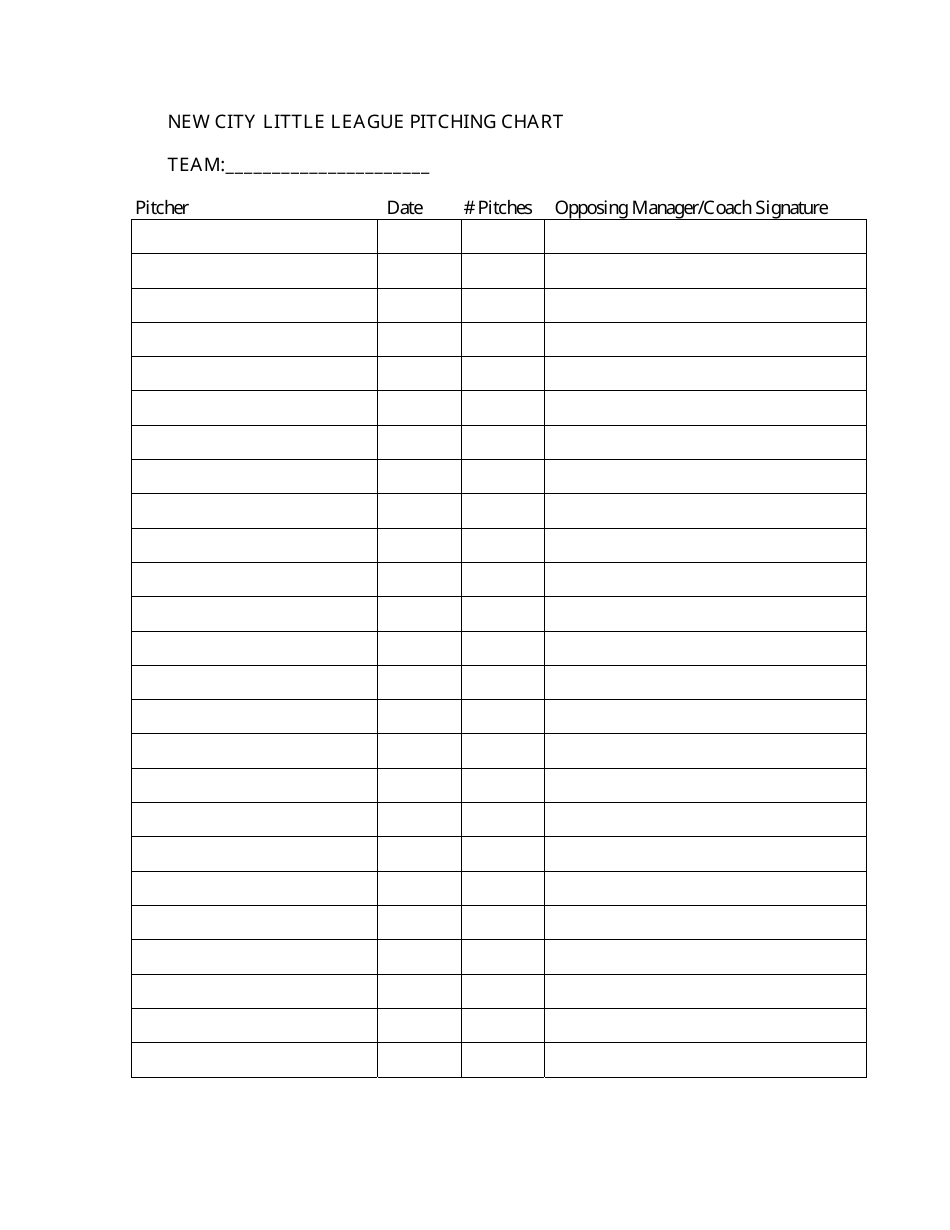 New City Little League Pitching Chart Template Download Printable PDF