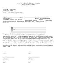 Document preview: Bill of Sale of Motor Vehicle/Automobile Form - Guilford County, North Carolina