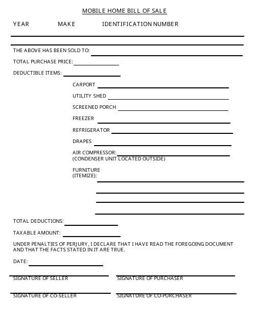 Mobile Home Bill of Sale Form - Citrus County, Florida