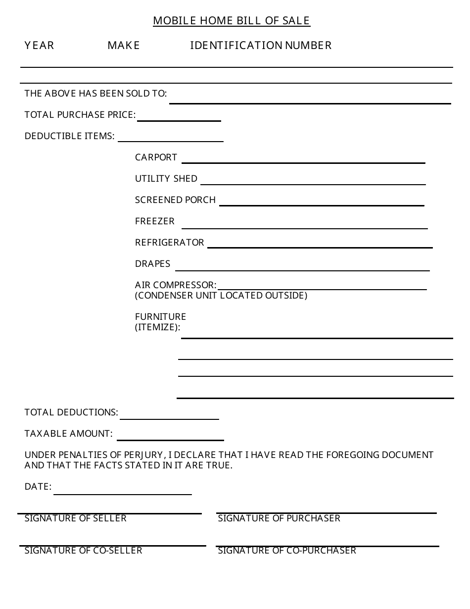 Mobile Home Bill of Sale Form - Citrus County, Florida, Page 1