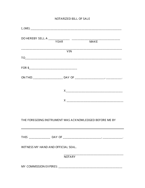 Notarized Bill of Sale for Vehicle - Sweetwater County, Wyoming