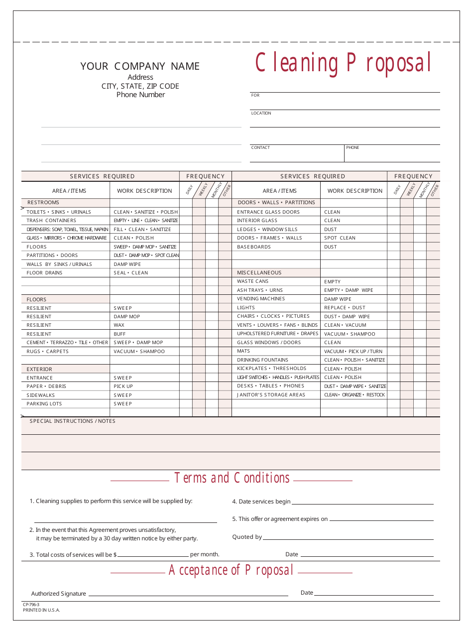 Printable Free Cleaning Proposal Template Printable Templates   Cleaning Proposal Template Print Big 