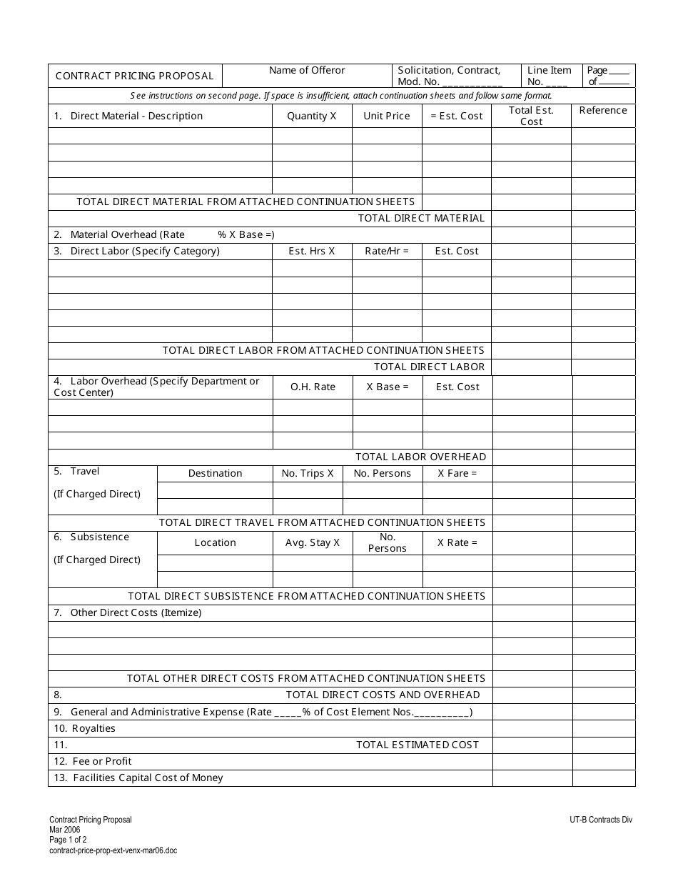 Contract Pricing Proposal Template Download Fillable PDF Inside Pricing Proposal Template