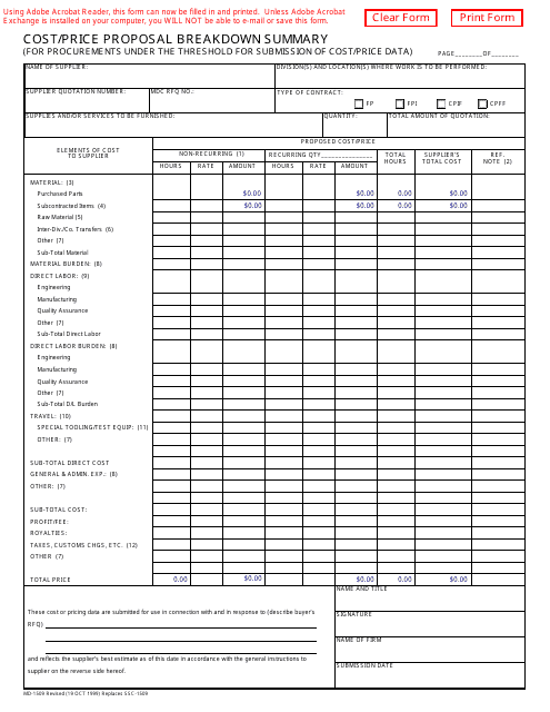 Cost/Price Proposal Breakdown Summary Template - A professional and effective document for analyzing and summarizing the cost and price proposals.