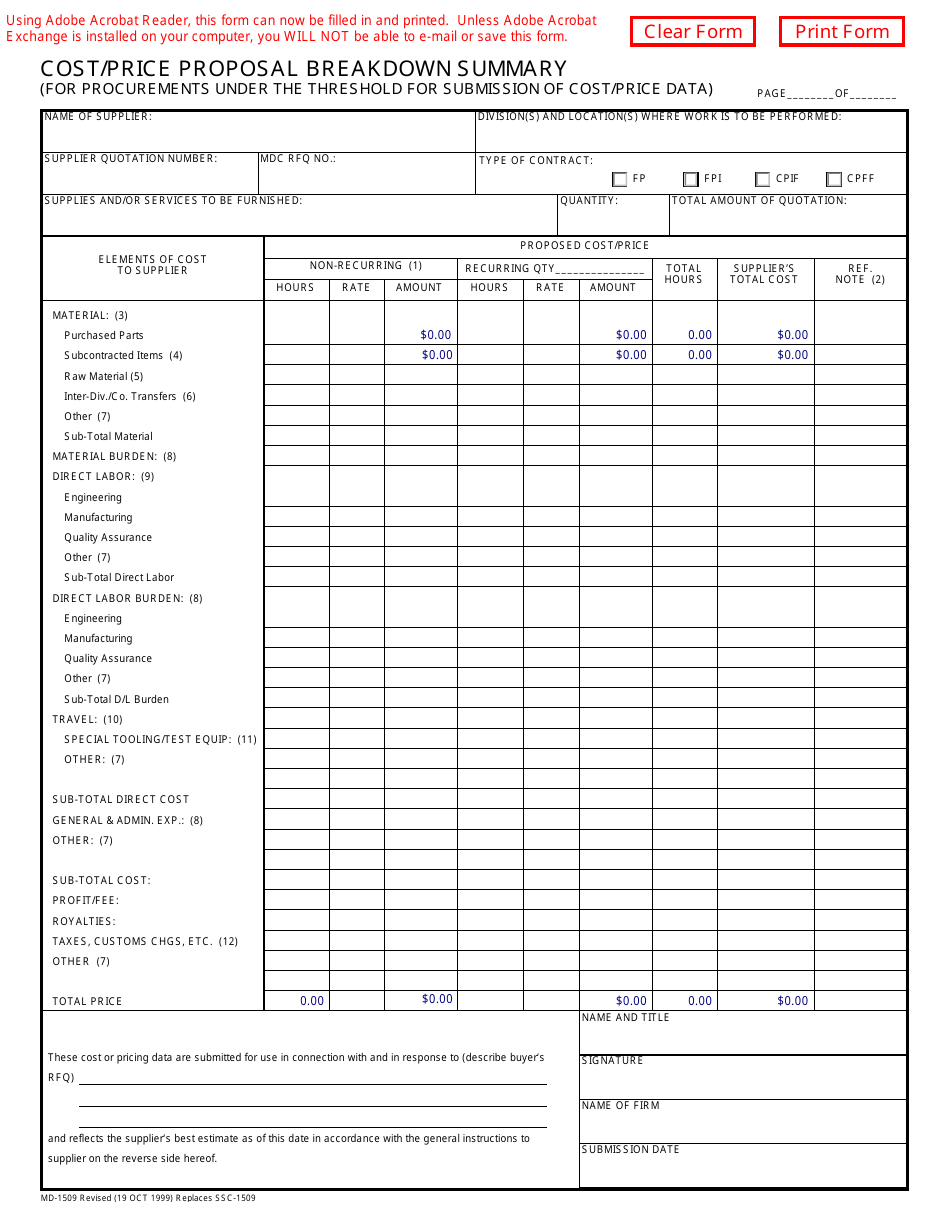 Cost/Price Proposal Breakdown Summary Template - A professional and effective document for analyzing and summarizing the cost and price proposals.