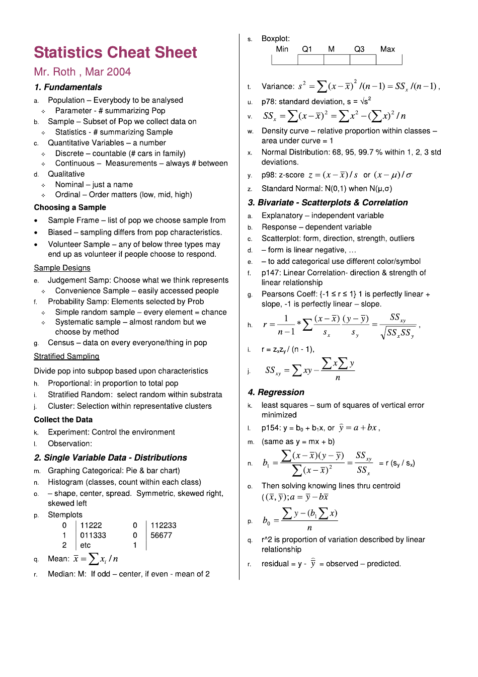 Statistics Cheat Sheet for Principles of Statistics Course at University of Nevada