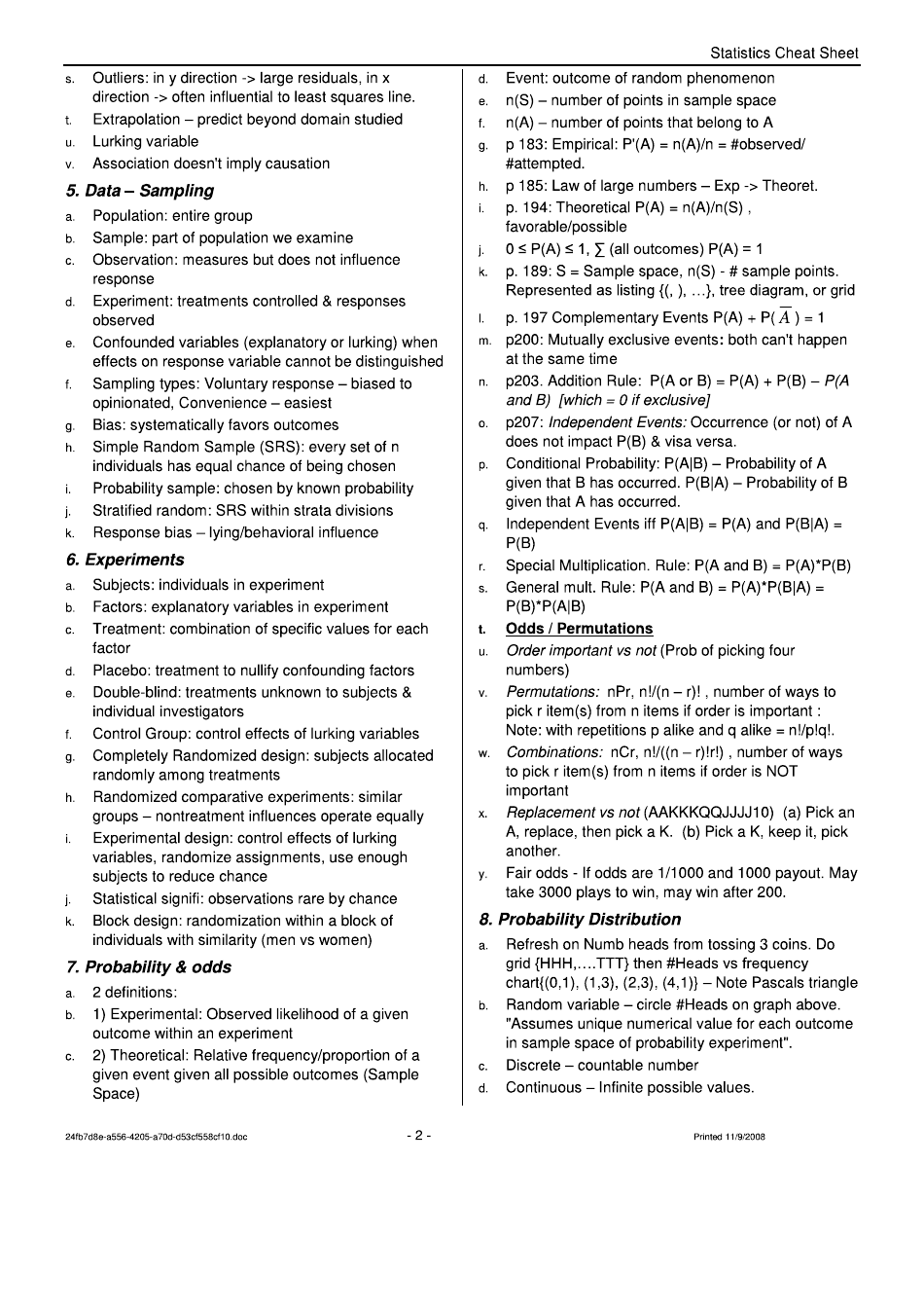 Statistics Cheat Sheet - Principles of Statistics, University of Nevada, Page 2