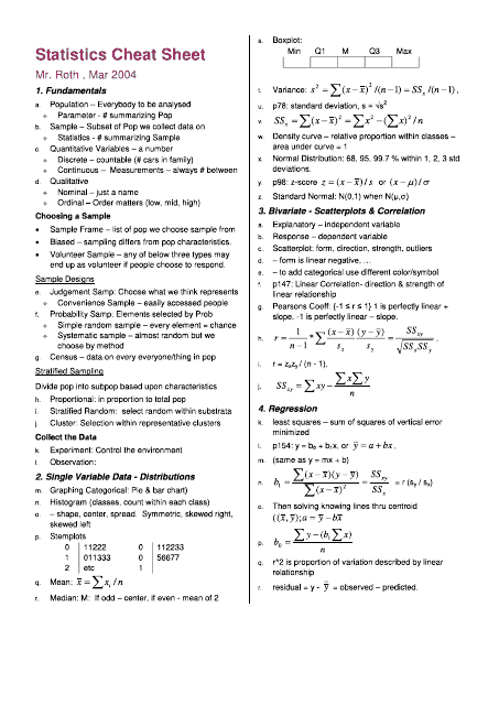 Statistics Cheat Sheet - Principles of Statistics, University of Nevada
