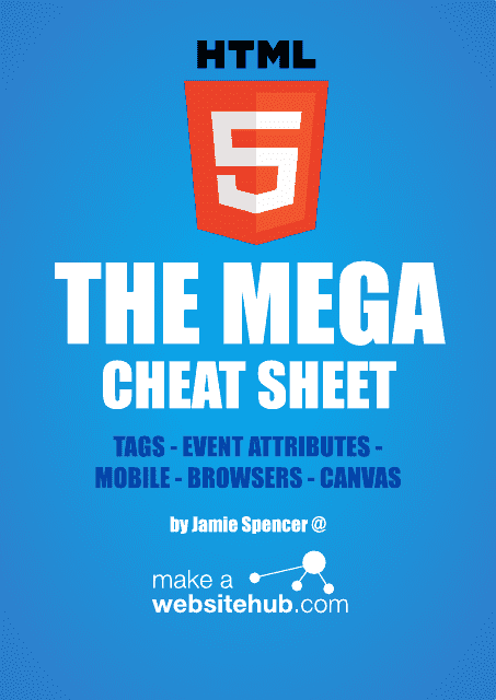 Html5 Tags, Event Attributes, Mobile, Browser, Canvas Cheat Sheet